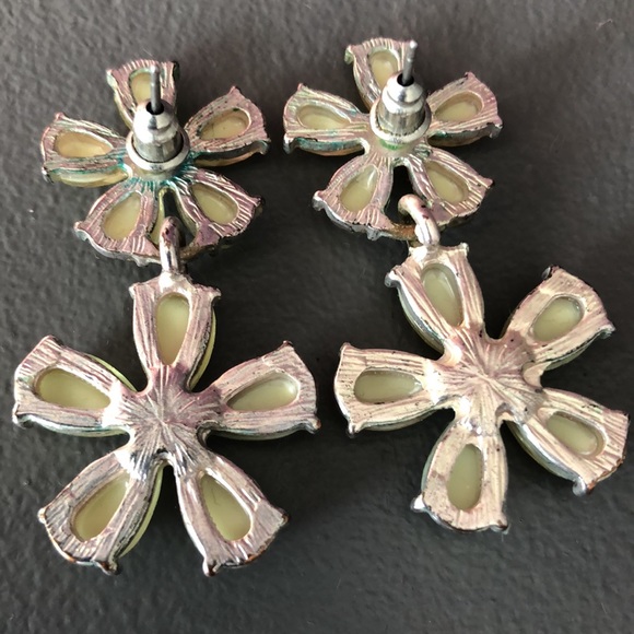 Mint Flower Earrings with Rhinestones - Picture 4 of 4